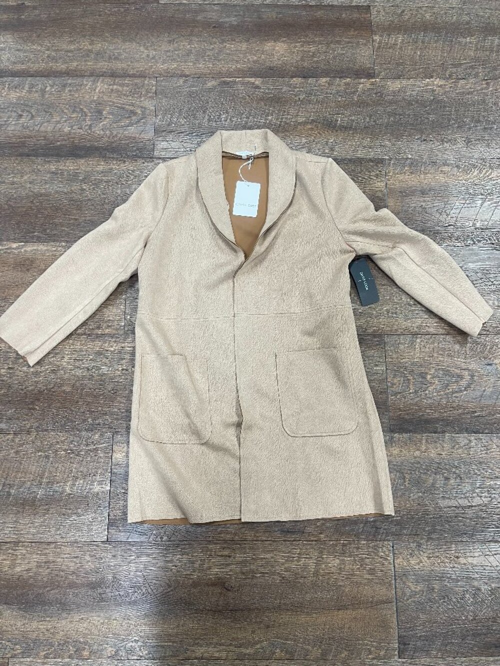 Olivia Grey XL Camel Textured Long Open Front Coat NWT Flaw - Picture 3 of 13
